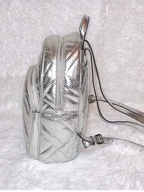 Michael Kors Abbey Metallic Silver Quilted medium Backpack with disco ball look main image 8